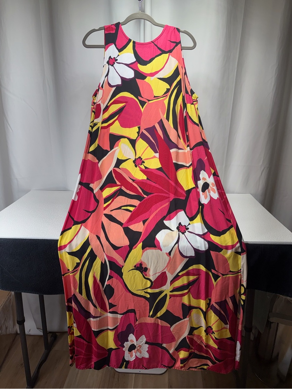 Investments Bold Tropical Maxi Dress in Pink, Yellow & Black 4462-63